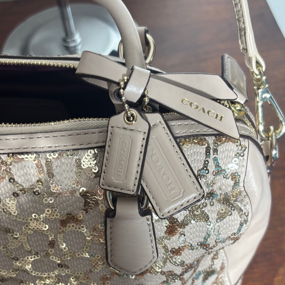 Coach Poppy 2013 East/West Satchel/Crossbody in Sequin w Satin Purple Inside - Picture 5 of 16